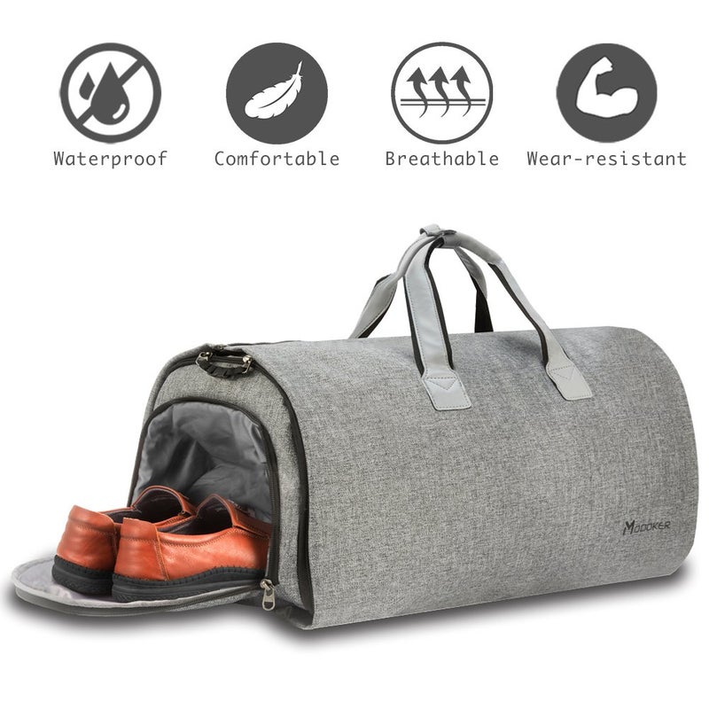 Modoker Convertible Garment Bag with Shoulder Strap, Carry on Garment Duffel Bag for Men Women - 2 in 1 Hanging Suitcase Suit Travel Bags (Grey) - Image 4